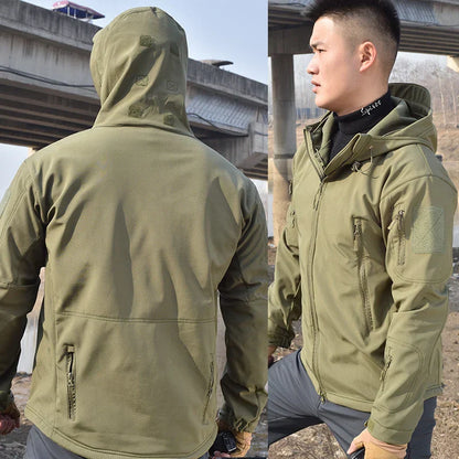 Tactical Winter Set Men's Outdoor Windproof Waterproof Suit Multi-Pocket Soft Shell Hooded Jackets Sharkskin Work Pants