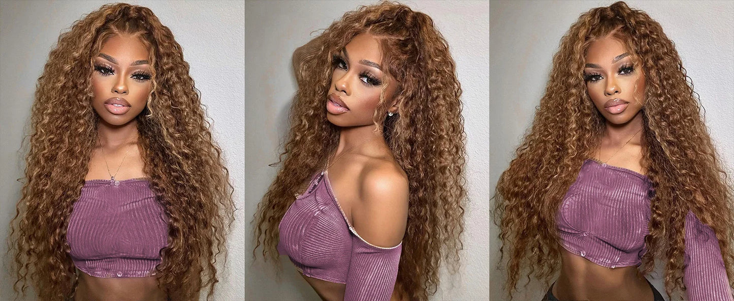 4/27 Curly Highlight Wig Human Hair Preplucked 360 Full Lace Front Wig HD Human Hair Ready to Wear Deep Wave Human Wig for Women