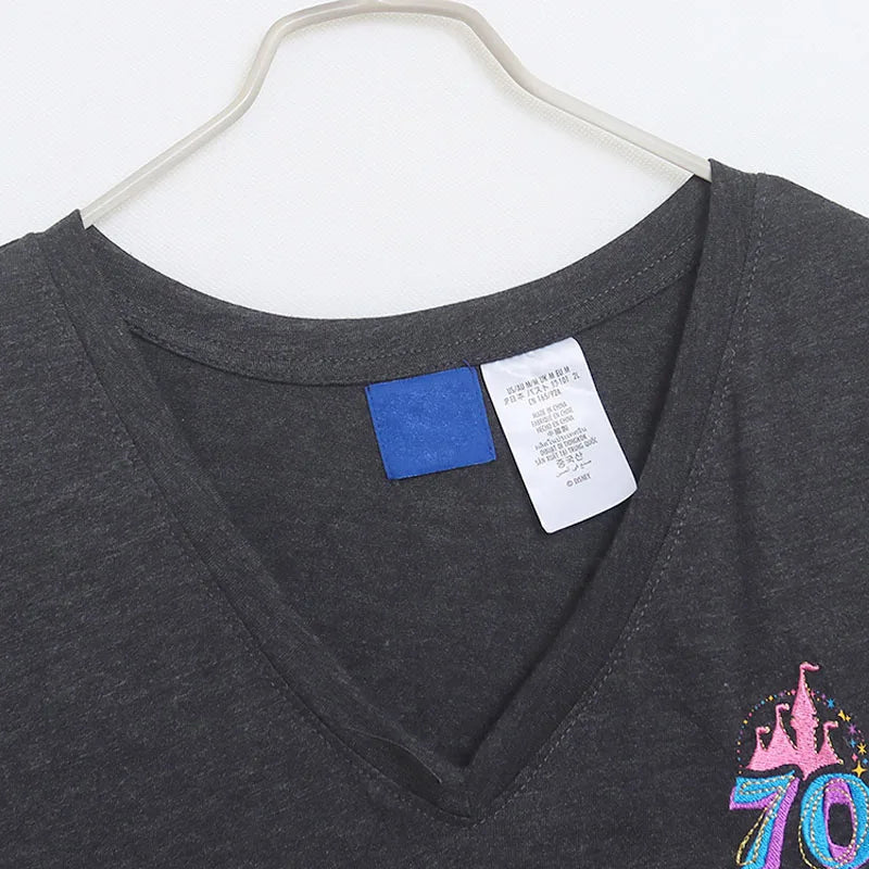 Embroidery T Shirt Women Casual V Neck Short Sleeve Tshirt Top Mickey Cartoon Tee Streetwear
