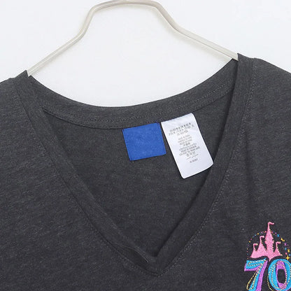 Embroidery T Shirt Women Casual V Neck Short Sleeve Tshirt Top Mickey Cartoon Tee Streetwear