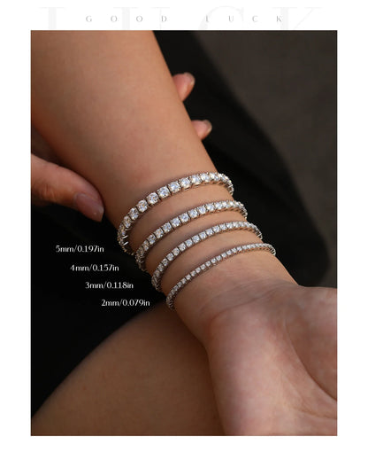 D VVS1 Moissanite Tennis Bracelet 925 Sterling Silver Single Row Classic with Box Bracelets for Women Man Fine Jewelry