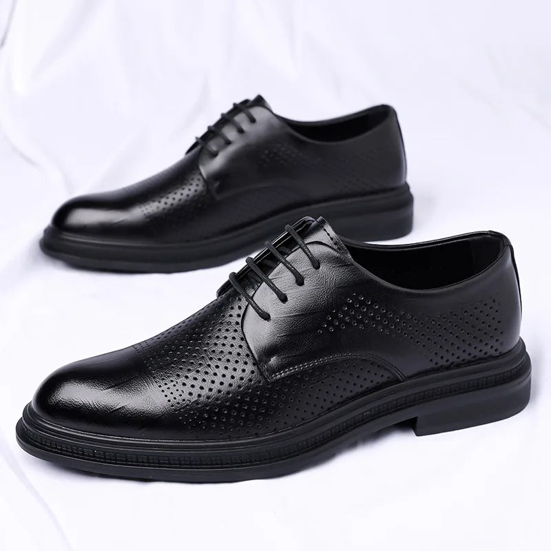 Men's 6cm/8cm Height Increase Breathable Hollow Out Oxford Dress Shoes Leather Formal Business Wedding Groom Shoes for Summer