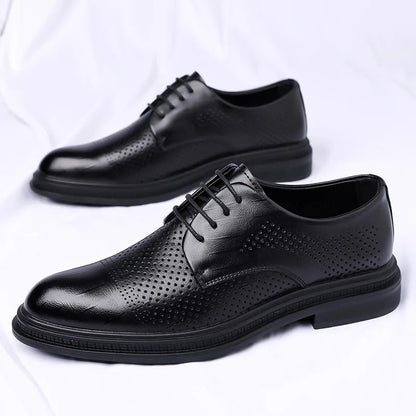 Men's 6cm/8cm Height Increase Breathable Hollow Out Oxford Dress Shoes Leather Formal Business Wedding Groom Shoes for Summer