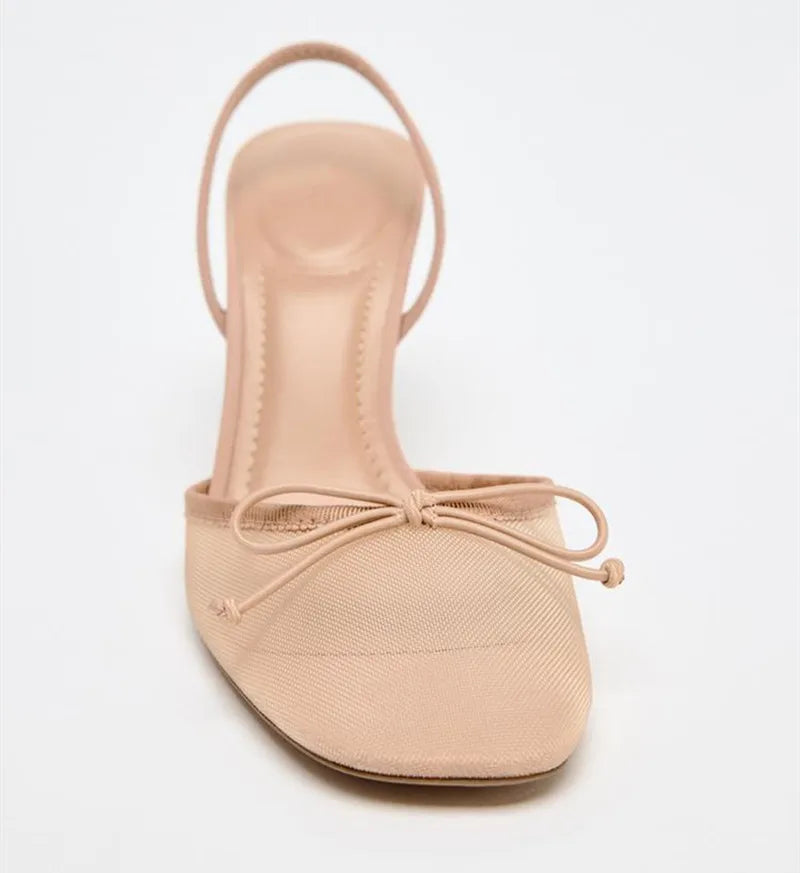 Summer Mesh Bow Designer Shoes for Women Comfortable Thin Heeled Sandals Elegant Slingbacks Women Pumps Wedding Dress High Heels