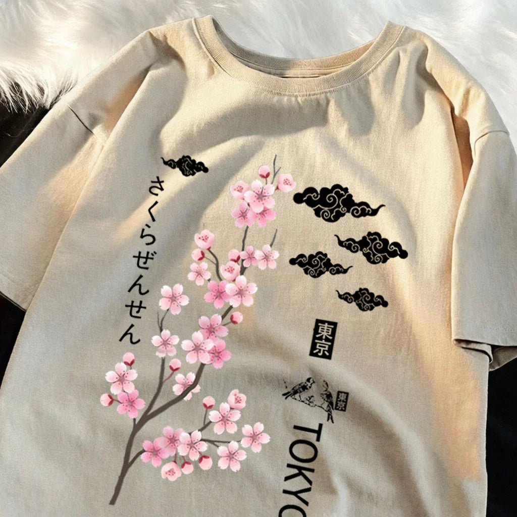 You Can Enjoy Cherry Blossoms From Tokyo T Shirt Men Summer Casual Top Soft Unisex Clothes Loose Cotton Male Colour Short Sleeve