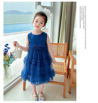 Girl's Dress Summer New Children's Sleeveless Yarn Dress Fluffy Dress Girl's Fashionable Baby Princess Dress