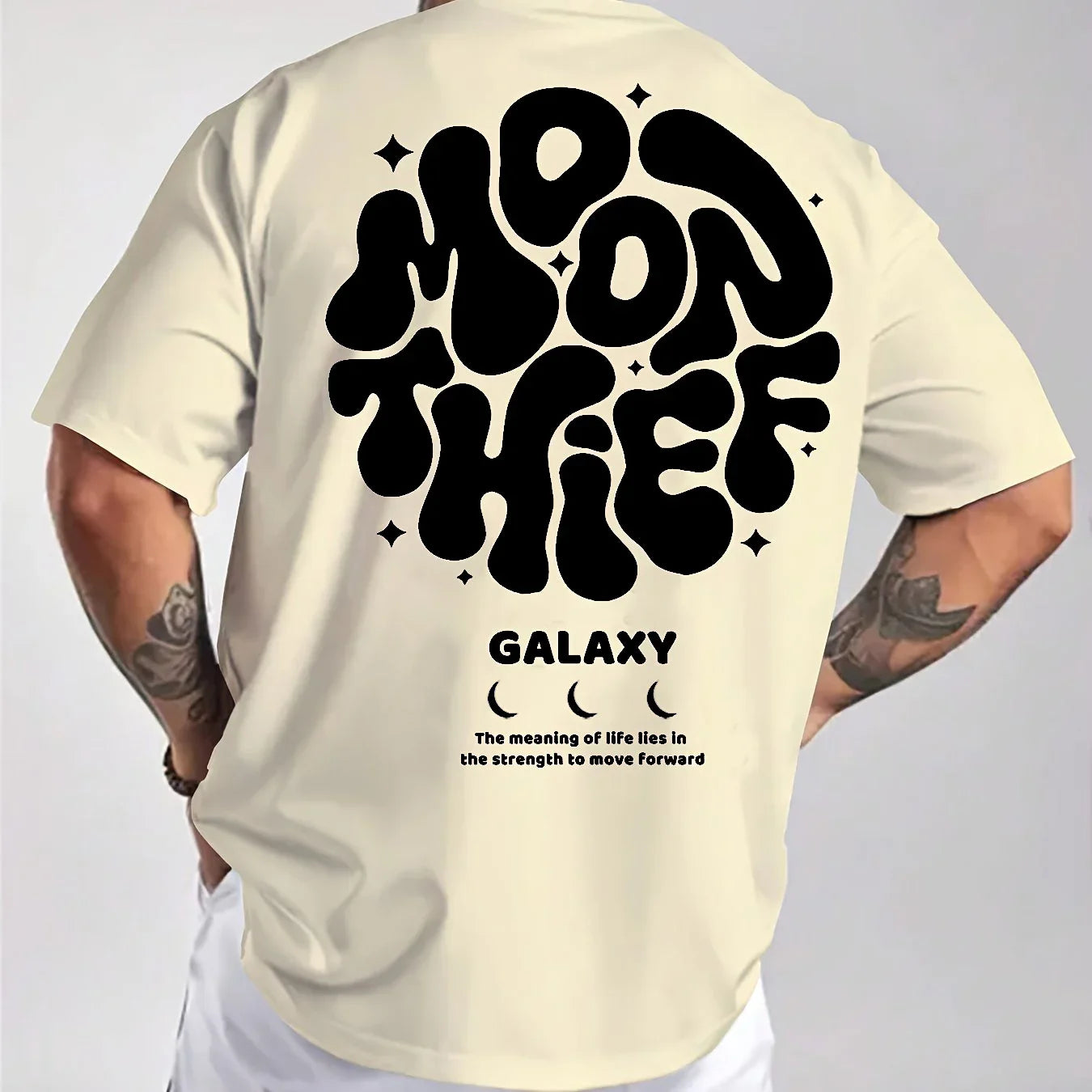 Men's 100% cotton fashionable casual loose plus size months for galaxy letter pattern printed round neck short sleeved T-shirt