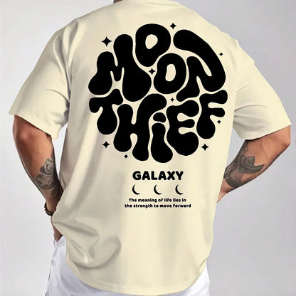 Men's 100% cotton fashionable casual loose plus size months for galaxy letter pattern printed round neck short sleeved T-shirt