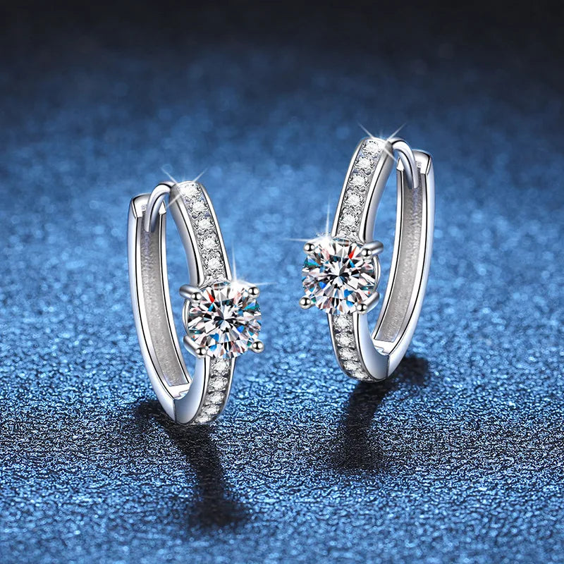 Sparkling Real D Color 0.5CT 5mm Moissanite Hoop Earrings For Women Girl S925 Silver Plated 18K Diamond Ear Buckle Earring