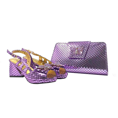 Royal Blue 2024 New Fashionable Summer Hollow Pattern Design Comfortble Heesl Sandal with Bag Set For Wpmen Party