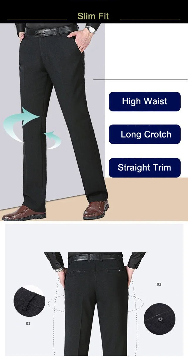 Men's Casual Business Suit Pants Full Length Soft Trim Brand Trousers Regular Straight Black Grey Large Size 28-40 GOZBKF