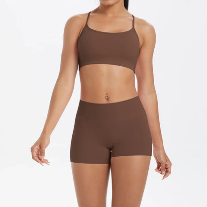 2PCS Yoga Clothes  Halter Yoga Top Set Fitness Gym Suit Crossover Back Sports Underwear Workout Gym Shorts Fitness High Waist
