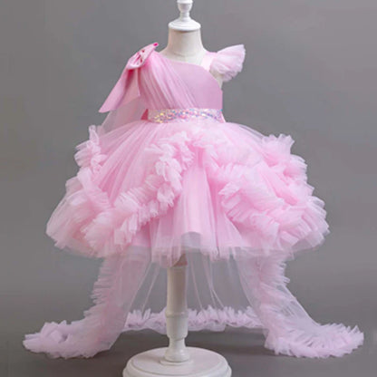 KLFLGD Novos vestidos de festa de verão para meninas vestido de festa elegante para casamento de floristas vestido de cauda de tule rosa para meninas de 2 a 6 anos