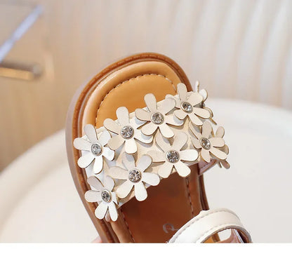 Little Girls Floral Bohemian Sandals with Beads Princess Sweet Kids Summer Shoes Open Toes Anti-skid Size 22-31Hook & Loop Cute