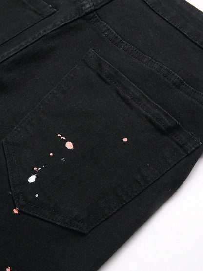 Men y2k Stretchy Skinny Denim Jeans For Men Casual pants Ripped Patchwork Hole Slim Fit Denim Hip Hop Black Straight Trousers