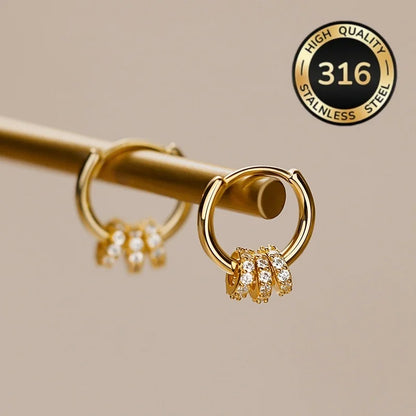 Stainless Steel Gold Plated Huggie Hoop Earrings Dainty Sparkling CZ Cluster Design Hypoallergenic Elegant Jewelry for Women