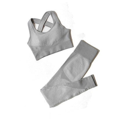 2/3Pcs Women Yoga Suit Seamless Knitted Yoga Pants Leggings Clothing Zipper Long Sleeve Crop Top Fitness Wear Sportswear Gym Set
