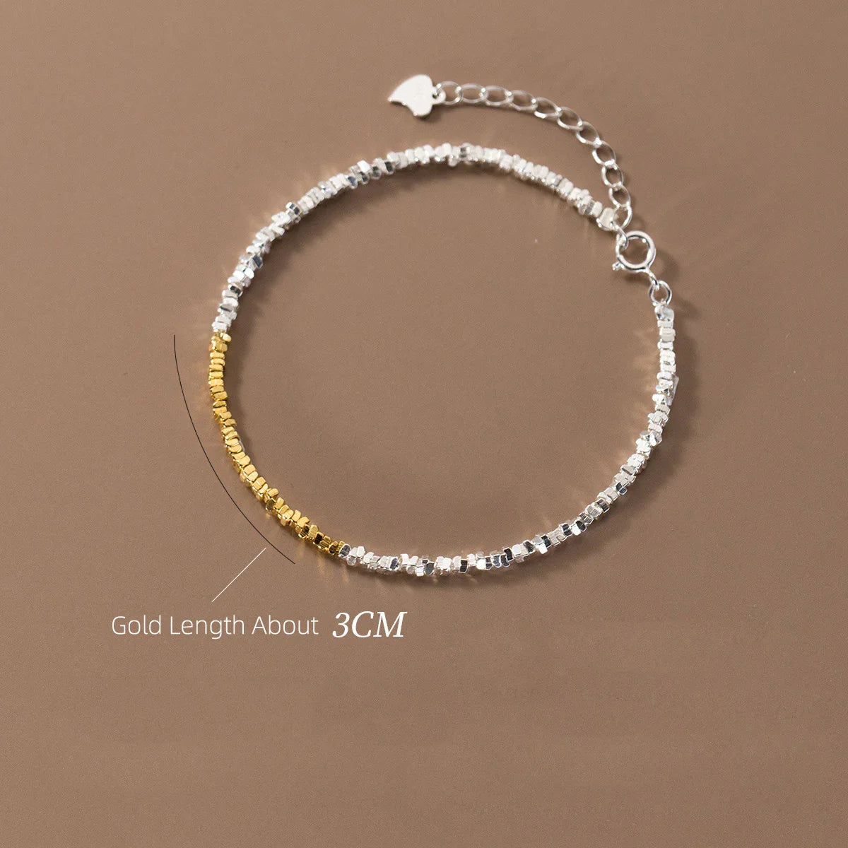 15+4.5cm Simple Irregular Bead Bracelets For Women Silver 925 Gold Design Sterling 925 Silver Women's Bracelet