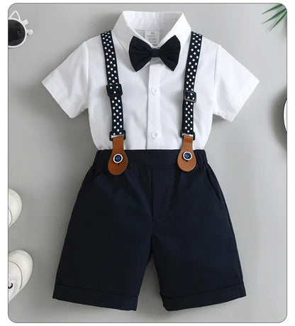 Baby Boys Gentleman 2pcs Summer Outfit Shirt Suspender Pants Set Formal Birthday Wedding Party Toddler Kids Gentleman Clothes