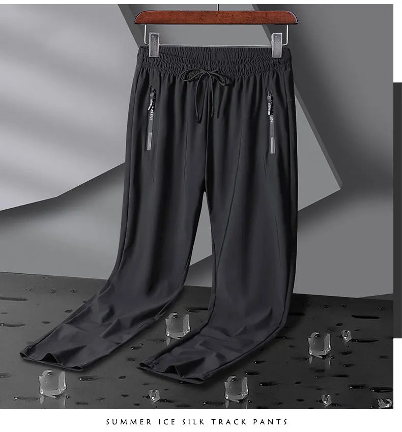 Breathable Elastic Men Running Sport Pants Ice Silk Jogging Thin Sweatpants Casual Outdoor Training Gym Fitness Trousers 8XL