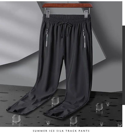 Breathable Elastic Men Running Sport Pants Ice Silk Jogging Thin Sweatpants Casual Outdoor Training Gym Fitness Trousers 8XL