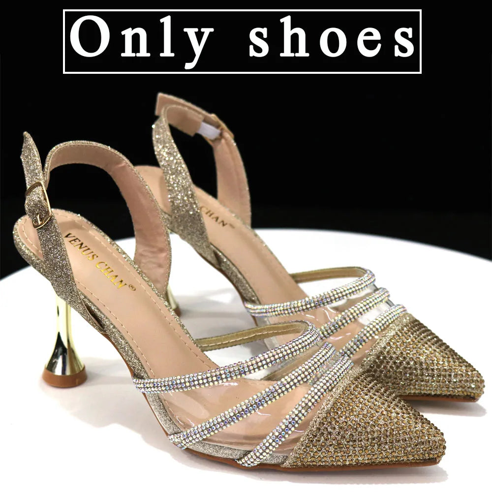 Newest INS Style Orange Color Elegant High Heels Nigeria Popular Design African Ladies Shoes And Bag Set