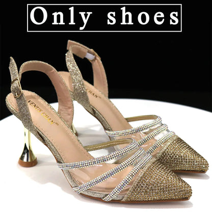 Newest INS Style Orange Color Elegant High Heels Nigeria Popular Design African Ladies Shoes And Bag Set