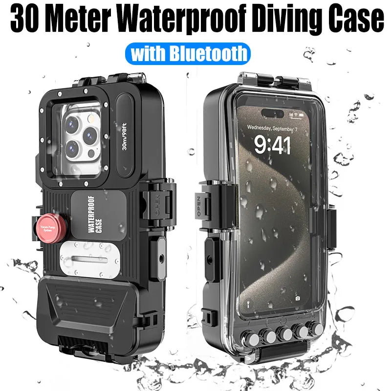 Bluetooth 30 Meter Deep Waterproof Case For iPhone 17 Air 16 15 14 13 12 Pro Max 11 Samsung Galaxy S25 S24 S23 S22 Ultra Note 20