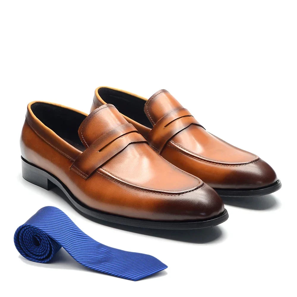Luxury Brand Slip-On Men's Dress Shoes Genuine Leather Italian Penny Loafers Brown Blue Black Wedding Party Formal Footwear Male