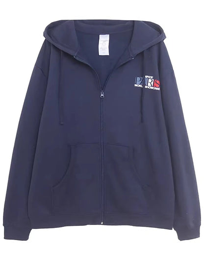 Mickey Mouse Paris Letter Cartoon Print Fleece Sweatshirt Fashion Unisex Women Pockets Hooded Zip Up Jumper Tops
