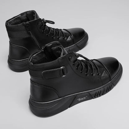 Black Leather Men Ankle Boots Winter Outdoor Casual Shoes No-slip High Top Male Work Shoes High Quanlity Light Man Chelsea Boots