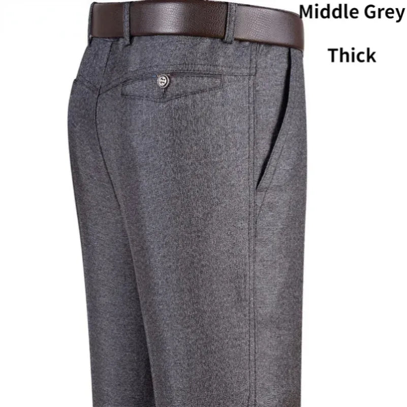 New Men's Summer Thin Business Pants Autumn Fashion Solid Gentle Thicken Casual Trousers Male Brand Suit Pant Black Grey GOZBKF