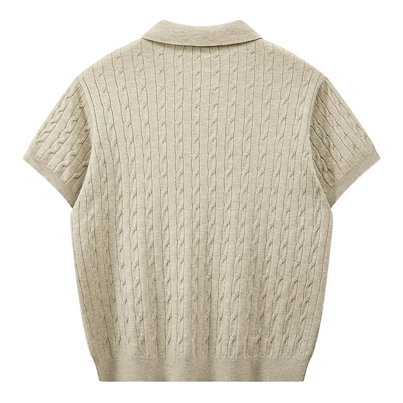 Jack's American Retro Twisted Flower Knitted Short Sleeved Polo Shirt for Men's Summer Trendy Brand Loose Casual Pullover Top