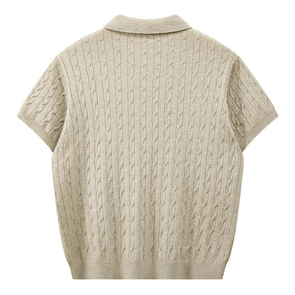 Jack's American Retro Twisted Flower Knitted Short Sleeved Polo Shirt for Men's Summer Trendy Brand Loose Casual Pullover Top
