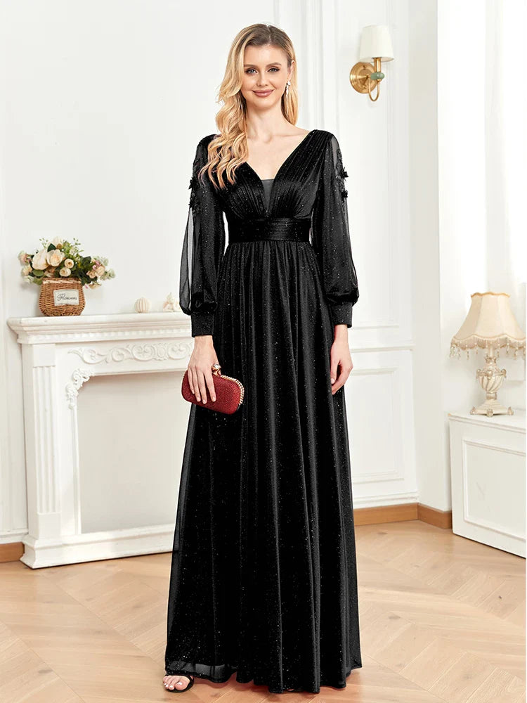 Elegant Long Sleeves Floor Length Split Party Evening Dress Women 2024 Luxury Backless Weedding Dress Cocktail Prom