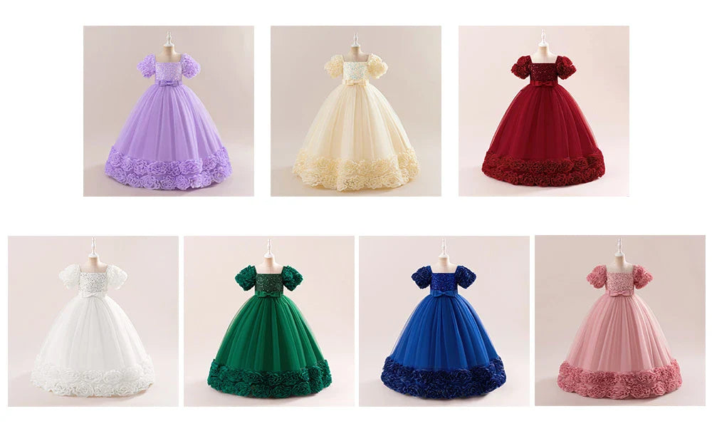 Summer Flower Girls Party Dress Elegant Tulle Bridesmaids Wedding Princess Dresses Girl Gala Birthday Evening Christmas Costumes