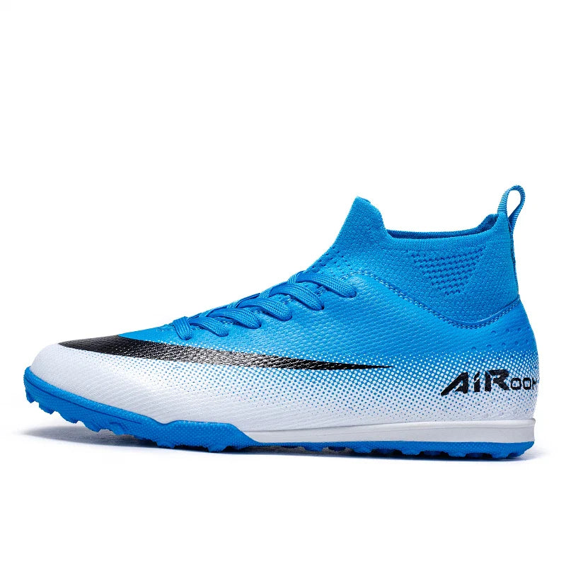 High Top Leather TF Turf Soccer Cleats, Anti-Slip for Grass Training, Men Women Youth Student World Cup Style
