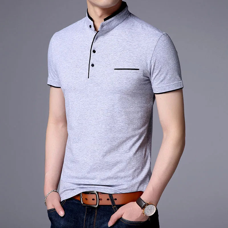 2025 New Fashion Brand Polo Shirt Men's Summer Mandarin Collar Slim Fit Solid Color Button Breathable Polos Casual Men Clothing