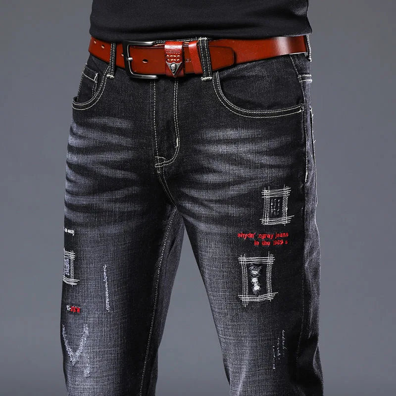 2023 Spring and Autumn New Fashion Trend Ripped Denim Pants Men's Casual Slim Comfortable Breathable High Quality Stretch Pants