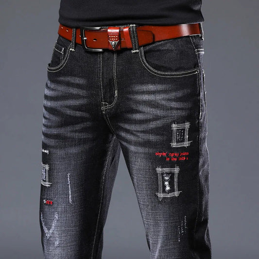 2023 Spring and Autumn New Fashion Trend Ripped Denim Pants Men's Casual Slim Comfortable Breathable High Quality Stretch Pants