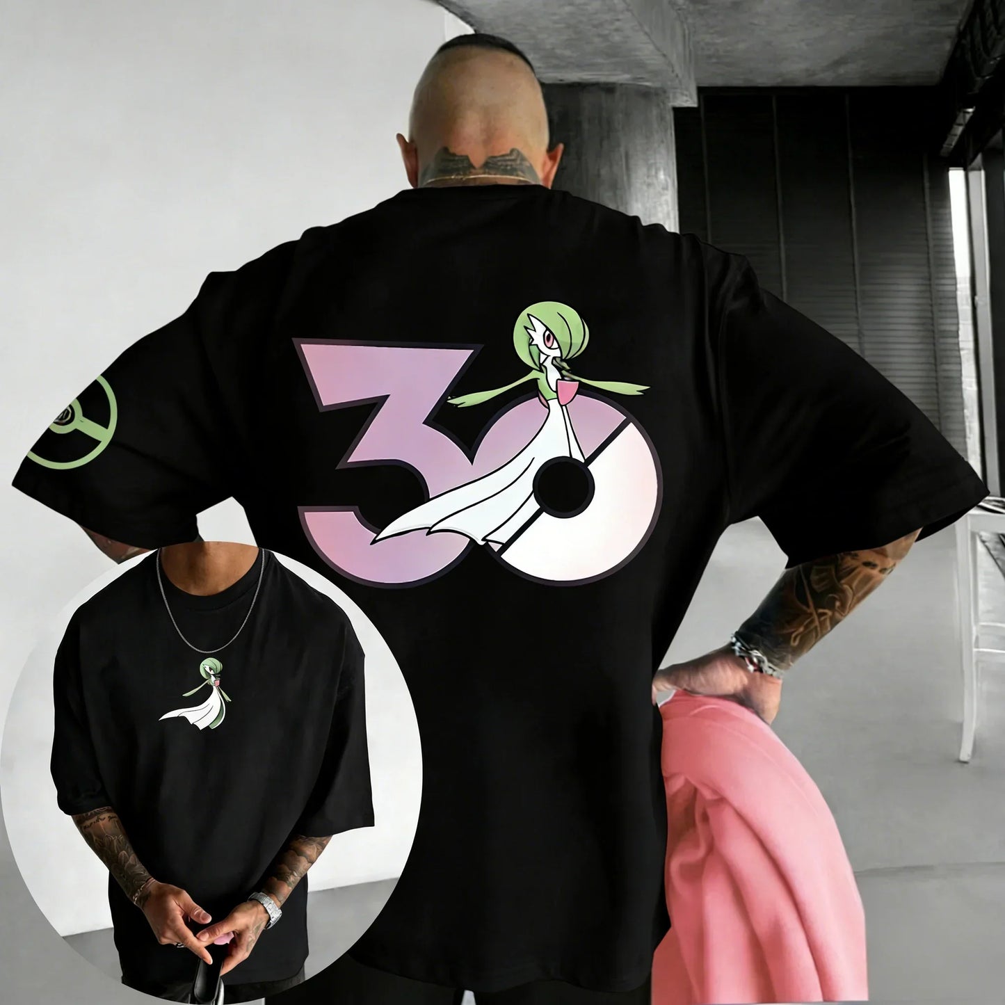 30th Anniversary Gardevoir Printed T-shirt Summer Men's and Women's Loose Casual Hip Hop Trendy Short Sleeve Top