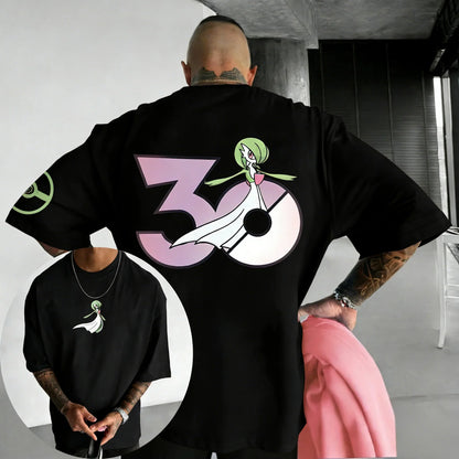 30th Anniversary Gardevoir Printed T-shirt Summer Men's and Women's Loose Casual Hip Hop Trendy Short Sleeve Top