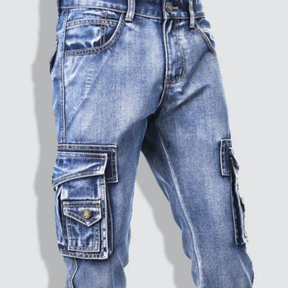 2025 New Summer thin stretch multi pocket workwear, slim fit denim shorts, cropped pants, casual jeans for men