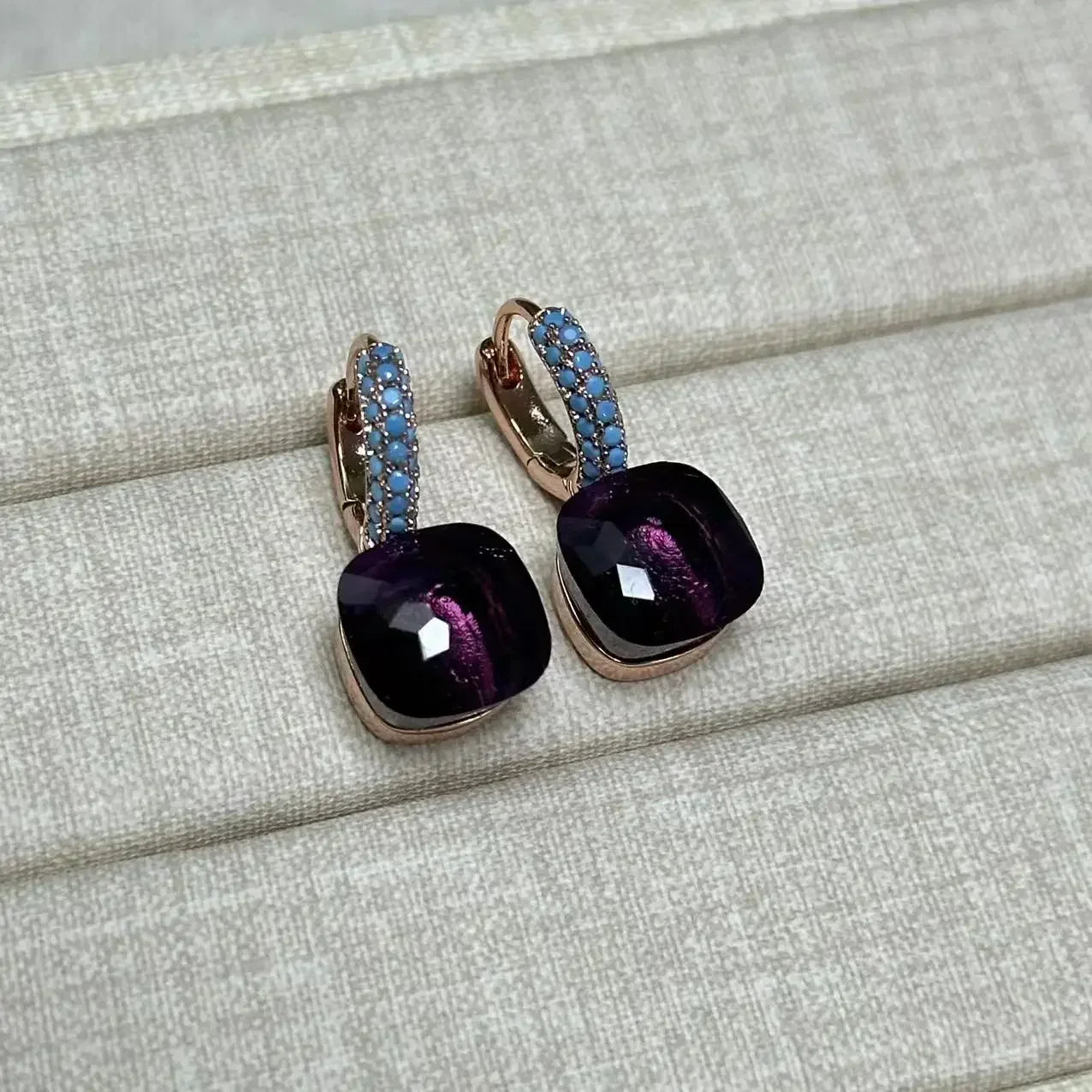 10.6mm Nudo Earrings Inlay Turquoise Zircon For Women Blue Topaz Drop Candy Square Crystal Earring Fashion Jewelry Gift