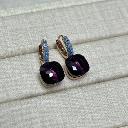 10.6mm Nudo Earrings Inlay Turquoise Zircon For Women Blue Topaz Drop Candy Square Crystal Earring Fashion Jewelry Gift