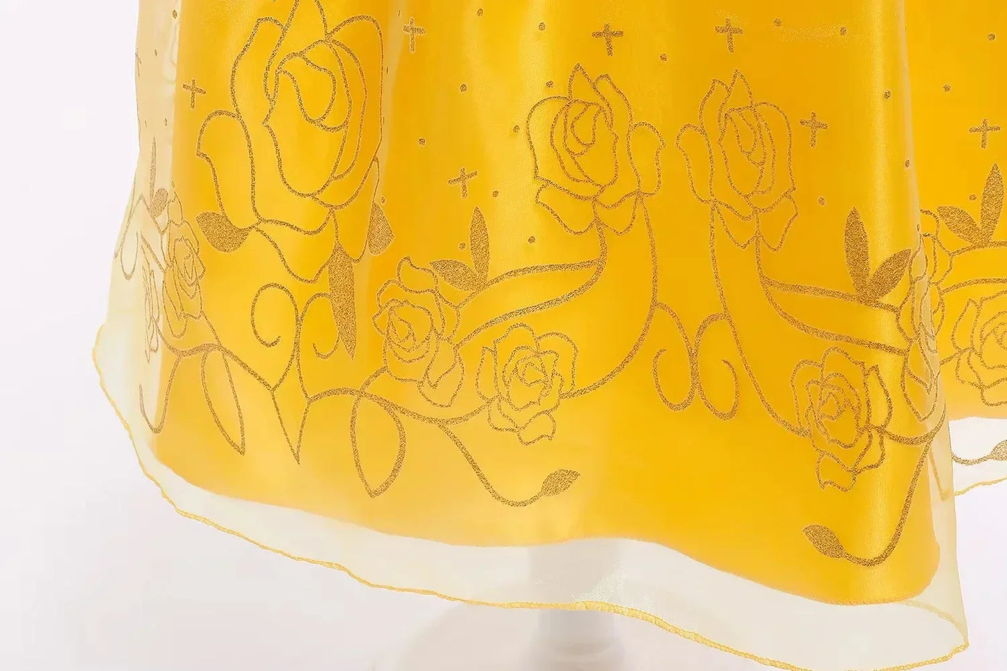 Disney Aniversário Festa Bela Fantasia Infantil Amarelo Malha Vestido de Baile Criança Cosplay Vestido de Festa Luxo para Menina Princesa Bela Noite