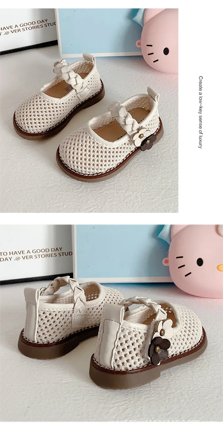 Girls Walking Shoes Lace Mesh Bows Kids Princess Shoes Non-slip Shiny Sequins 2025 New Children Flat Shoes Soft Sole Non-slip