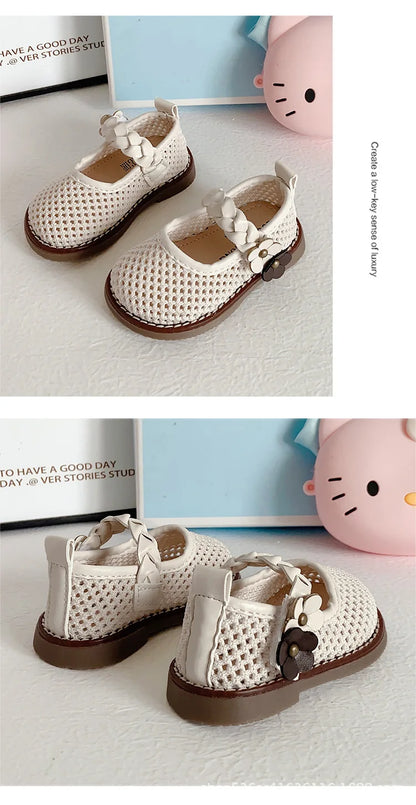 Girls Walking Shoes Lace Mesh Bows Kids Princess Shoes Non-slip Shiny Sequins 2025 New Children Flat Shoes Soft Sole Non-slip