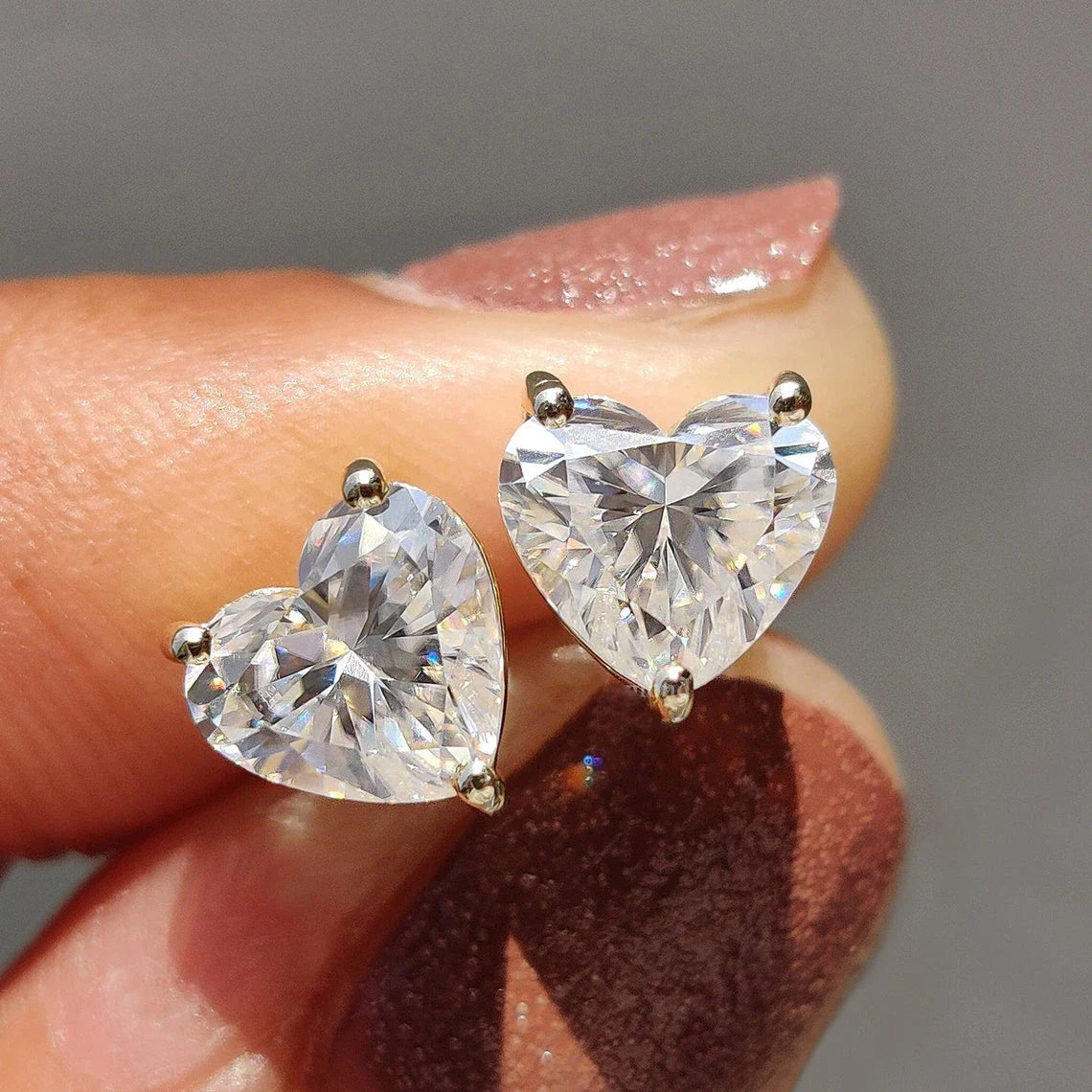 Heart Shape Moissanite Stud Earrings for Women Men 1/2/4carat  Certified Lab Diamond Ear Studs S925 Silver Plated 18k Gold