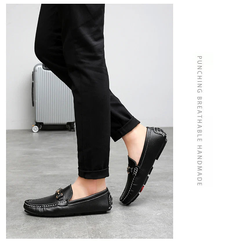 2025 New Handmade Soft Soled Beanie Shoes Men's Korean Style Casual Leather Shoes Social Spirit Boy Brand Lazy Shoes Loafers